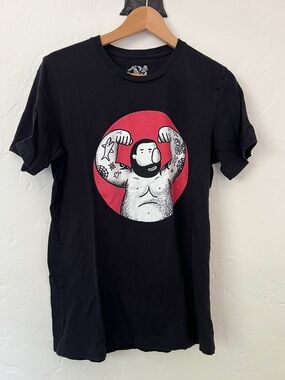 Men's Black Graphic Crew Tee with Bold Red Circle Design